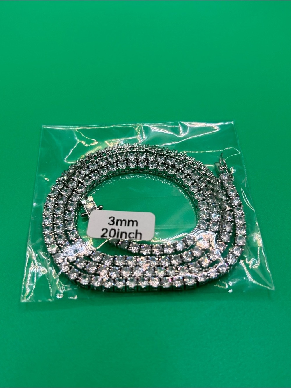 3mm Silver Moissanite Tennis Chain VVS1 20 Inch Unisex Necklace No Pass